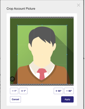 Crop Account Picture dialog showing crop and rotation controls